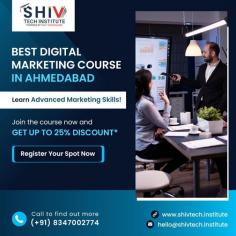 Learn advanced marketing skills with Shiv Tech Institute. We provide top-rated digital marketing training in Ahmedabad carried out by industry experts. Our digital marketing course in Ahmedabad includes the following modules:

- Search Engine Optimization
- Content Marketing
- Social Media Marketing
- Google Analytics
- Paid Marketing Tools
Join the course today to avail up to a 25%* discount.