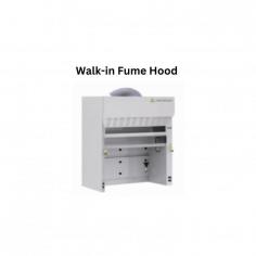 Walk-in fume hood  is a floor mounted, dual layered unit made of exterior cold-rolled steel and interior melamine. External blower adjusts stream speed. Manual operating front glass window made of toughened glass. Standard PVC exhaust duct removes toxic fumes and provide excellent chemical resistance.