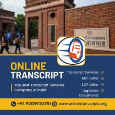 Online Transcript is a Team of Professionals who helps Students for applying their Transcripts, Duplicate Marksheets, Duplicate Degree Certificate ( Incase of lost or damaged) directly from their Universities, Boards or Colleges on their behalf. Online Transcript is focusing on the issuance of Academic Transcripts and making sure that the same gets delivered safely & quickly to the applicant or at desired location.  https://onlinetranscripts.org/