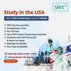 SIEC Education is organizing a free online zoom event om 2nd Feb 2024 for Study in USA

