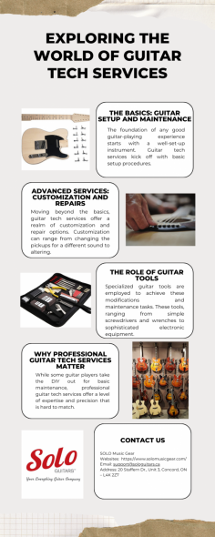 When nurturing your passion for guitar playing, understanding the value of guitar tech services is crucial. These services encompass a wide range of activities - from the basic setup of your instrument to intricate sound enhancements. For both budding musicians and seasoned pros, these services are not just a luxury but a necessity to ensure that your instrument is always in its prime condition. Click here for more information: https://www.solomusicgear.com.