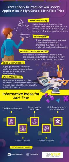 Power of Experiential Learning for Math Field Trips

We can bring one-dimensional lessons to life and make interest in a subject that is challenging to duplicate through classroom lectures and elevate their critical thinking skills to think about a topic or theme from a various perspective. Send us an email at info@talkstem.org for more details.
