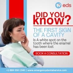 The First Sign of a Cavity | Emergency Dental Service

Did you know? The first sign of a cavity is a white spot on the tooth where the enamel has been lost. Don't wait – schedule an appointment with Emergency Dental Service to address the problem immediately and protect your oral health. Schedule an appointment at 1-888-350-1340.