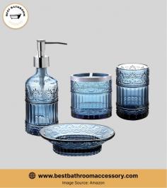 WHOLEHOUSEWARES4PieceBlueGlassAccessorySet Best Bathroom Accessory