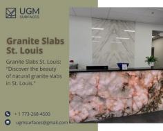 Sleek and Sophisticated Granite Slabs St. Louis

Granite is stunning natural option for countertops. We carry a great range of Granite Countertops St. Louis that are highly durable, heat and scratch resistant as well as quite easy to clean. Our Granite Slabs St. Louis have unique appearance because each slab is different. If you are looking for a low maintenance material and natural look, invest in granite slabs. 