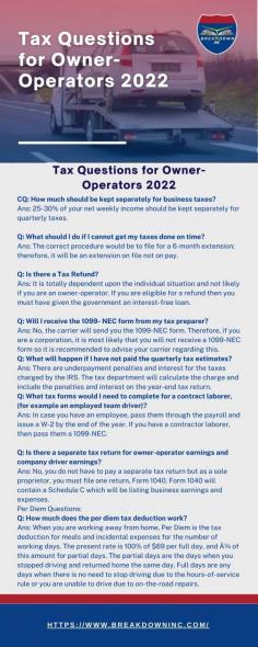 Navigating the tax landscape can be challenging for owner-operators in the trucking industry. At Interstate Truck Center, we understand the intricacies involved, from semi repair in Sidney to reefer trailer service near you. Explore key considerations, including tires near Collinsville, truck rental in Quincy, and precision towing and recovery. Learn how to optimize your tax strategy with insights on roadside assistance in Abilene, TX, and carrier reefer trailer repair. Trust us to guide you through the complexities, ensuring smooth operations on the road.