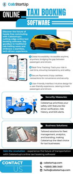 Streamline your taxi business with CabStartup's advanced online taxi booking software. Enhance customer experience, manage fleets effortlessly, and boost efficiency. Our user-friendly platform ensures seamless operations, real-time tracking, and secure transactions. Transform your taxi service with CabStartup's cutting-edge technology. Explore features and benefits today! Visit us : https://cabstartup.com/