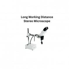 Long working distance stereo microscope LB-10LWDM is a bench-top unit featuring an inclined binocular head with locked eyepiece. Built-in objectives gives a 230 mm working distance expandable to 250 mm. LED light provides uniform illumination with long life span. Diopter adjustment by left eyepiece.