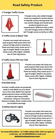 Visit Traffic Safety India for top-notch traffic safety solutions! As leading Traffic Cone Manufacturers, we specialize in high-quality Traffic Cones and Parking Cones. Our expertise extends to Barrier manufacturing, ensuring comprehensive traffic management. Explore our range of durable and reflective solutions, designed for optimum safety on roads and parking areas. Trust Traffic Safety India for innovative products that meet the highest industry standards. Enhance road safety with our reliable Traffic Cones and contribute to efficient traffic control. Choose quality, choose us!
For more information » on Traffic safety india. Visit us & give us a call now » at +91 9899998545 or mail us at delhi@frontierpolymers.com»