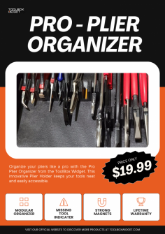 Organize your pliers like a pro with the Pro Plier Organizer from the ToolBox Widget. This innovative Plier Holder keeps your tools neat and easily accessible.

Buy now: https://toolboxwidget.com/products/pliers-organizers