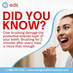Did You Know? | Emergency Dental Service

Did you know? Overbrushing can harm your teeth!  Brushing for just 2 minutes after meals is sufficient to keep your teeth healthy, as excessive brushing can wear away the protective enamel layer. Remember to take care of your smile! Schedule an appointment at 1-888-350-1340.
