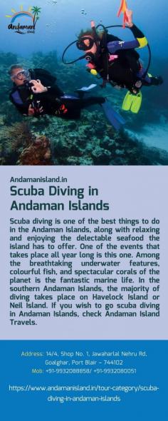 Scuba Diving in Andaman Islands 
Scuba diving is one of the best things to do in the Andaman Islands, along with relaxing and enjoying the delectable seafood the island has to offer. One of the events that takes place all year long is this one. Among the breathtaking underwater features, colourful fish, and spectacular corals of the planet is the fantastic marine life. In the southern Andaman Islands, the majority of diving takes place on Havelock Island or Neil Island. If you wish to go scuba diving in Andaman Islands, check Andaman Island Travels.
For more details visit us at: https://www.andamanisland.in/tour-category/scuba-diving-in-andaman-islands