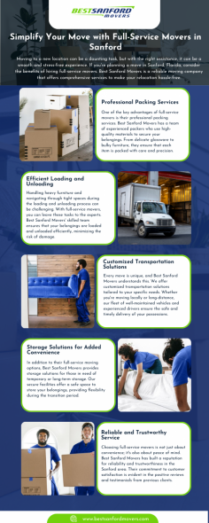 Moving to a new location can be a daunting task, but with the right assistance, it can be a smooth and stress-free experience. If you're planning a move in Sanford, Florida, consider the benefits of hiring full-service movers. Best Sanford Movers is a reliable moving company that offers comprehensive services to make your relocation hassle-free.