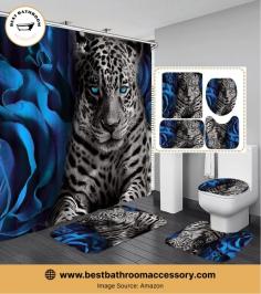 JiepromBlueRoseandLeopardShowerCurtainSet Best Bathroom Accessory
