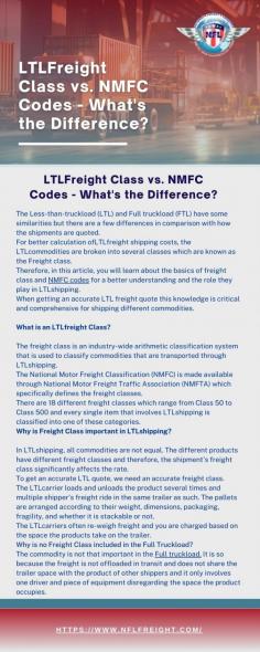 Navigate the intricacies of logistics with NFL Freight as your trusted Service Provider. Learn about LTL Freight Class vs. NMFC Codes for seamless traditional shipping and Full Truckload precision in transportation services.
https://www.nflfreight.com/blog/ltl-freight-class-vs-nmfc-codes
