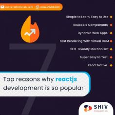 Explore the popularity of ReactJS development with top services from Shiv Technolabs. Discover the best ReactJS development services as we unravel the key reasons behind React's widespread acclaim, including its unmatched performance, component-based architecture, and extensive developer community. Trust us to utilize the power of ReactJS for your next project and elevate your web development experience.
