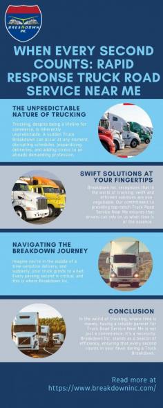 Swift, reliable, and available 24/7 – our truck road service near me ensures a prompt response to any Truck Breakdown. Count on us for quick resolutions and expert Towing Services Near You. For more information visit here:https://techplanet.today/post/when-every-second-counts-rapid-response-truck-road-service-near-me