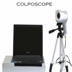 A colposcope is a medical instrument used primarily in gynecology to closely examine the cervix, vagina, and vulva for signs of disease or abnormalities. It resembles a large, binocular microscope mounted on a stand with an adjustable height and a bright light source. High resolution adaptable Samsung CCD or Sony Digital Camera