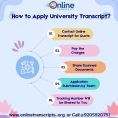 Online Transcript is a Team of Professionals who helps Students for applying their Transcripts, Duplicate Marksheets, Duplicate Degree Certificate ( Incase of lost or damaged) directly from their Universities, Boards or Colleges on their behalf. Online Transcript is focusing on the issuance of Academic Transcripts and making sure that the same gets delivered safely & quickly to the applicant or at desired location. 