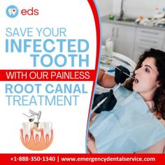 Save Your Infected Tooth | Emergency Dental Service 

Experience pain relief and save your infected tooth with our painless root canal treatment. Our skilled dental staff is here to provide immediate care while ensuring your comfort throughout the operation. Don't suffer any longer—trust Emergency Dental Service to restore your oral health and smile. Schedule an appointment at 1-888-350-1340. 
