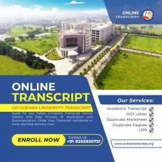 Online Transcript is a Team of Professionals who helps Students for applying their Transcripts, Duplicate Marksheets, Duplicate Degree Certificate ( Incase of lost or damaged) directly from their Universities, Boards or Colleges on their behalf. Online Transcript is focusing on the issuance of Academic Transcripts and making sure that the same gets delivered safely & quickly to the applicant or at desired location. 
https://onlinetranscripts.org/transcript/how-to-apply-transcript-from-g-d-goenka-university/