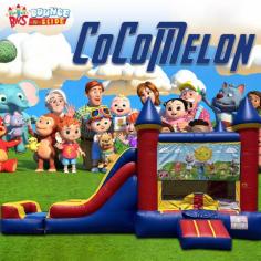 Welcome to the long-awaited arrival of the CoComelon Bounce House! Including a large jumping area, two separate slides (for two children at once), an inside basket, and an enormous pool at the bottom.
https://www.bouncenslides.com/items/wet-combos/cocomelon-king-castle-wet-combo/
