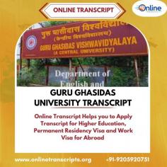 Online Transcript is a Team of Professionals who helps Students for applying their Transcripts, Duplicate Marksheets, Duplicate Degree Certificate ( Incase of lost or damaged) directly from their Universities, Boards or Colleges on their behalf. Online Transcript is focusing on the issuance of Academic Transcripts and making sure that the same gets delivered safely & quickly to the applicant or at desired location. https://onlinetranscripts.org/transcript/guru-ghasidas-university/
