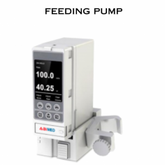 A feeding pump is a medical device used to deliver liquid nutrition or medications directly into a patient's gastrointestinal tract. Real time infused volume. Withdraw and cleaning at adjustable rate.   