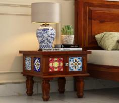 Buy Boho Bedside Table (Honey Finish) Online in India From Wooden Street