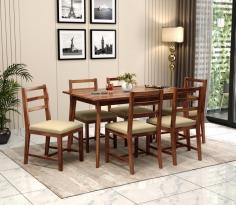 Buy Calabria 6 Seater Sheesham Wood Dining Set (Honey Finish) Online Form Wooden Street