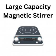 A large capacity magnetic stirrer is a laboratory instrument used for mixing liquids. It consists of a magnetic stir bar placed within the liquid to be stirred and a rotating magnetic field generated by a motor beneath the container holding the liquid. The rotating magnetic field causes the stir bar to spin, thus agitating the liquid and promoting mixing. Large capacity magnetic stirrers are designed to handle larger volumes of liquid compared to standard magnetic stirrers. 
