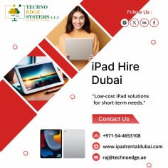 Techno Edge Systems LLC occupies the most specific services of iPad Hire Dubai. We are providing a comprehensive range of the latest iPad models tailored to your business. For more info Contact us: +971-54-4653108 Visit us: https://www.ipadrentaldubai.com/ipad-hire-dubai/