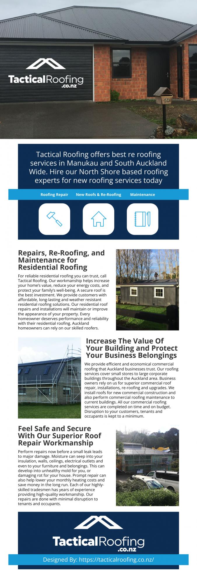 We are Qualified licensed Building practitioners, with over 25 years of experience. We pride ourselves in quality work, done on time and to budget. Tactical Roofing are available for a wide variety of projects. If you want the job done right, we’re your best bet! A well made roof is imperative to the quality of a home. We take steps to reinforce the quality of our roofs, make sure they are solid and weather- resistant. We know that an investment in a new roof is one of the most important decisions you can make when upgrading your home. That’s why we’ve gone above and beyond in ensuring that you receive only the best of expert advice and most flexible and effective range of roofing choices possible!