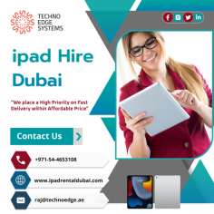 Techno Edge Systems LLC offers you the eminent Services of iPad Hire Dubai. We provides iPads on rent, hire, and lease the latest models for users across Dubai. For More info Contact us: +971-54-4653108 Visit us: https://www.ipadrentaldubai.com/ipad-hire-dubai/