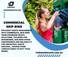 Efficient waste management with Commercial Skip Bins from Richmond Waste Solutions. Tailored for businesses, our bins offer convenience and reliability for industrial waste disposal. Choose from various sizes to suit your needs.