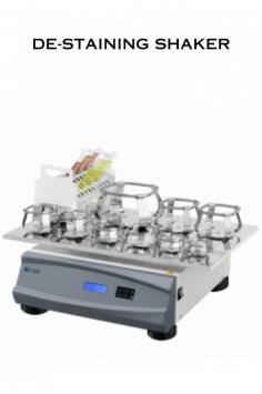 A De-staining Shaker is a laboratory instrument used primarily in molecular biology and biochemistry research for efficiently removing excess stain from protein or nucleic acid samples embedded in gels after electrophoresis.   Single shaft drive technology. 