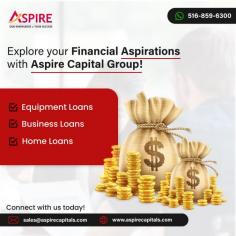 Unlock the gateway to your financial aspirations with Aspire Capital Group's comprehensive suite of business finance solutions! Our array of services encompasses equipment loans, equipment refinancing, business loans, and home loans. Connect with us today to transform your dreams into tangible financial success.