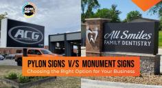 Are you having trouble deciding between pylon signs and monument signs for your business? Let's break it down! Pylon signs soar high for maximum visibility, perfect for bustling highways. Meanwhile, monument signs offer a classy, ground-level aesthetic ideal for entrances and storefronts. Read the blog and discover which one suits your business best.

https://signsdepot.com/pylon-signs-vs-monument-signs-choosing-the-right-option-for-your-business/
