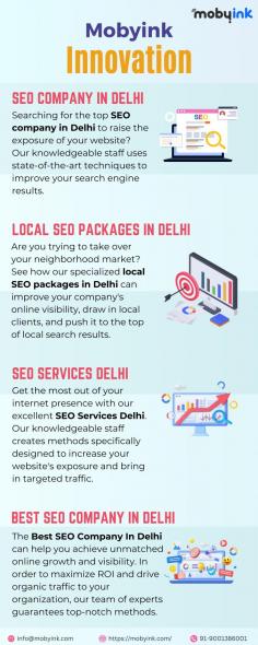 The greatest SEO company in Delhi can help you achieve unmatched online growth and visibility. In order to maximize ROI and drive organic traffic to your organization, our team of experts guarantees top-notch methods. Speak with us right now!"

More info
Email Id	info@mobyink.com
Phone No	91-9001386001
Website	https://mobyink.com/