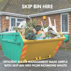 Efficient waste management made simple with Skip Bin Hire from Richmond Waste. Choose from various sizes to suit your needs. Convenient delivery and collection ensure hassle-free disposal for residential and commercial projects.