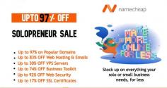 Super savings of up to 97% off on Domains, Web Hosting, Emails and Web Security Services during Namecheap's Solopreneur Sale: https://bit.ly/3TtWCPN 

Special offers from NameCheap for solo or small business owners and young online businesses: Domain & Hosting Packages, SSL Certificates, VPN's and lot of other useful Tools at discounted price: https://bit.ly/41bVgdS 
