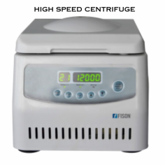 A high-speed centrifuge is a laboratory instrument designed to rapidly spin samples at high velocities, generating centrifugal force to separate components based on their density, size, and shape.  Equipped with air exhaust system. 