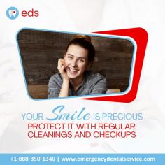 Protect Your Precious Smile | Emergency Dental Service

Your smile is precious protect it with regular cleanings and checkups at Emergency Dental Service. We prioritize your dental health and help you smile with confidence. Our dedicated team is always ready to solve any dental problem as soon as possible, protecting the beauty of your smile. Schedule an appointment at 1-888-350-1340.