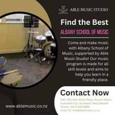 Come and make music with Albany School of Music, supported by Able Music Studio! Our music program is made for all skill levels and aims to help you learn in a friendly place. At Chiron Music Academy, a part of Able Music Studio, we want to make learning music fun and enriching.
Visit: http://www.ablemusic.co.nz/