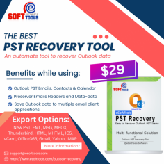 eSoftTools PST Recovery Software is a highly efficient and fast recovery tool for Outlook PST files in the case of PST files having errors, not being opened by Outlook, or having larger size issues. It is a 100% reliable and secure tool for Outlook users who need to recover Outlook PST files and convert their data into other formats. The tool takes a few mouse clicks with fewer steps and makes the Outlook PST emails readable and accessible in a new fresh PST file, which is easily opened by all Outlook versions.

The eSoftTools PST email recovery tool offers various conversion options where users can convert PST emails, contacts, calendars, and other folders. The conversion options are available as follows: new fresh PST file, EML, EMLX, MSG, HTML, MHTML, MBOX, Thunderbird, Office365, Gmail, Yahoo, IMAP Server Accounts, etc.

Software supports all versions of MS Outlook PST files, including Outlook 2021, 2019, 2016, 2013, 2010, and below versions. It is highly recommended to download the demo version tool and test the software functionality.