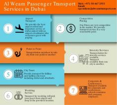 Al Weam Travel and Transport Services

1) Airport Transfers
2) Point to Point
3) Competitive Pricing
4) Corporate / Conferences
5) Intercity Services
6) Wedding Transport Service
7) Event Transport