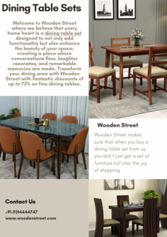 Welcome to Wooden Street where we believe that every home heart is a dining table set designed to not only add functionality but also enhance the beauty of your space. creating a place where conversations flow, laughter resonates, and remarkable memories are made. Transform your dining area with Wooden Street with fantastic discounts of up to 75% on fine dining tables.
