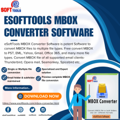  The smartest eSoftTools MBOX Converter Software to effectively convert MBOX files into a number of different file formats, including PST, EML, MSG, HTML, and more. This tool makes it possible for users to transfer emails from Thunderbird, Apple Mail, Eudora, and other email clients that accept MBOX format. The sophisticated features and easy-to-use interface help in completing the conversion job with easy steps. While conversion it maintains the original email formatting and folder structure, guaranteeing data integrity. It also has batch conversion features that saves time and effort by converting numerous MBOX files at once.
Visit more:- https://www.esofttools.com/blog/import-mbox-to-zoho-mail/

website:-https://www.esofttools.com/mbox-converter.html
