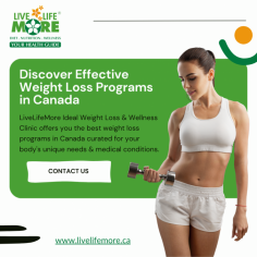 Experience a new you at LiveLifeMore Ideal Weight Loss & Wellness Clinic in Surrey, BC! Explore our top-notch Weight Loss Programs Canada-wide. Say goodbye to excess weight and hello to vitality. Start your journey to a healthier lifestyle now. Contact us for personalized support and guidance!