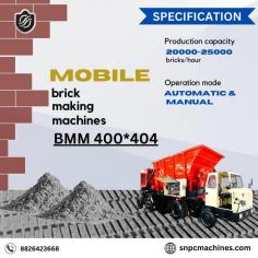 Say good bye to hand made bricks, just buy and start production clay brick machine with Snpc Mobile Brick making machine. SNPC Machine Pvt. ltd is the only manufacturer of fully automatic mobile brick making machines in the world known as a factory of brick on wheels. Machine manufactured by this company produce brick while moving on wheel like a land vehicle. 
https://snpcmachines.com/